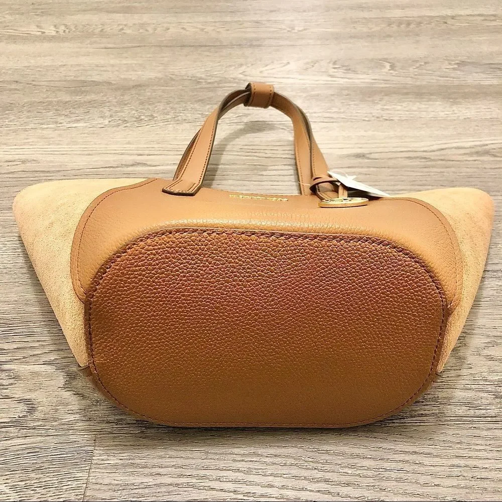 Michael Kors Portia Tote Bag Purse Leather Suede Luggage Brown $358 Brand New